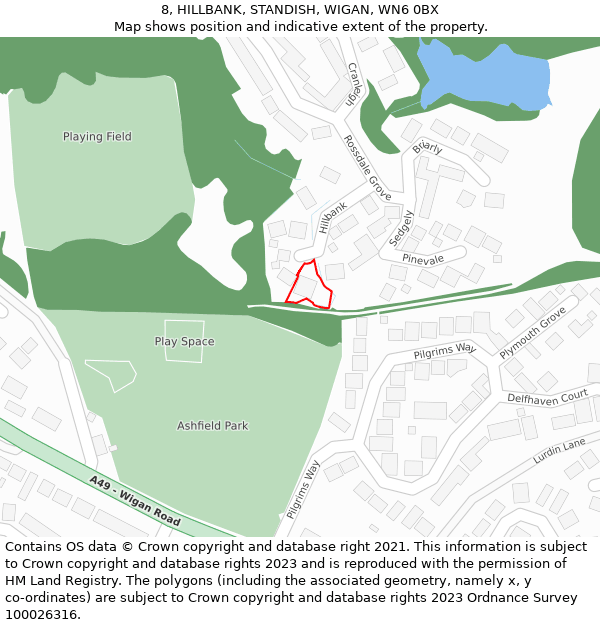 8, HILLBANK, STANDISH, WIGAN, WN6 0BX: Location map and indicative extent of plot