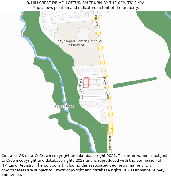 8, HILLCREST DRIVE, LOFTUS, SALTBURN-BY-THE-SEA, TS13 4YA: Location map and indicative extent of plot