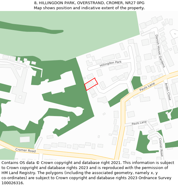 8, HILLINGDON PARK, OVERSTRAND, CROMER, NR27 0PG: Location map and indicative extent of plot