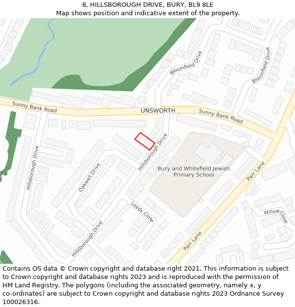 8, HILLSBOROUGH DRIVE, BURY, BL9 8LE: Location map and indicative extent of plot