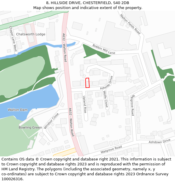 8, HILLSIDE DRIVE, CHESTERFIELD, S40 2DB: Location map and indicative extent of plot