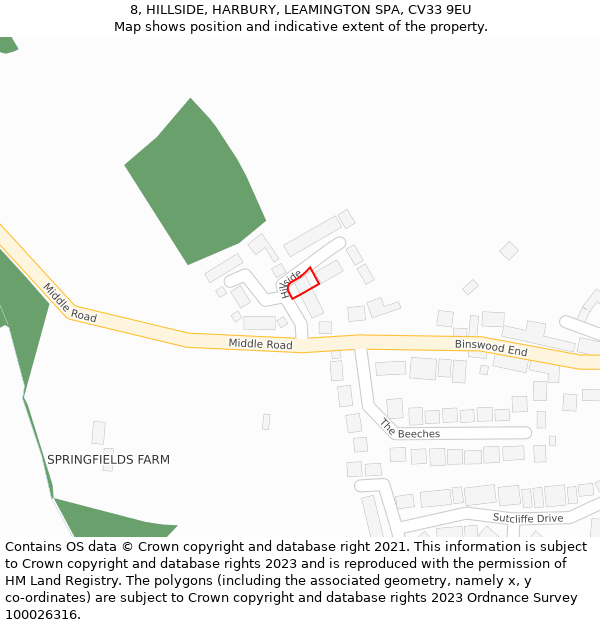 8, HILLSIDE, HARBURY, LEAMINGTON SPA, CV33 9EU: Location map and indicative extent of plot