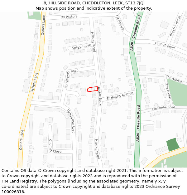 8, HILLSIDE ROAD, CHEDDLETON, LEEK, ST13 7JQ: Location map and indicative extent of plot