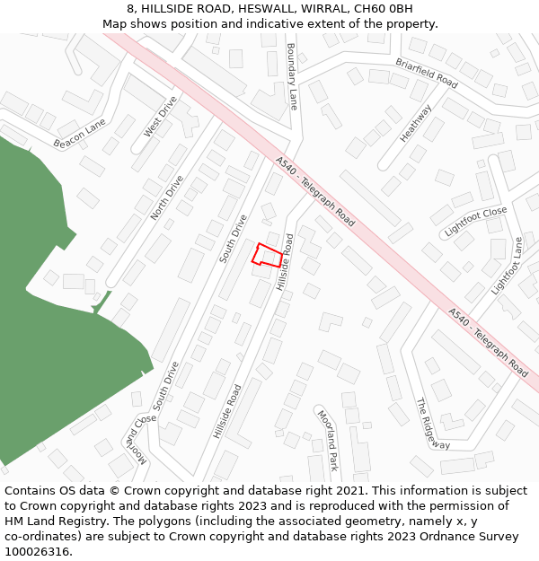 8, HILLSIDE ROAD, HESWALL, WIRRAL, CH60 0BH: Location map and indicative extent of plot