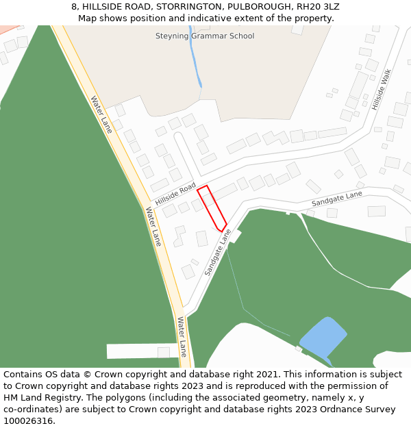 8, HILLSIDE ROAD, STORRINGTON, PULBOROUGH, RH20 3LZ: Location map and indicative extent of plot