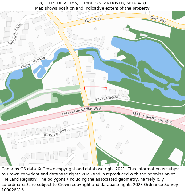 8, HILLSIDE VILLAS, CHARLTON, ANDOVER, SP10 4AQ: Location map and indicative extent of plot