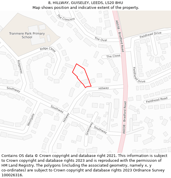 8, HILLWAY, GUISELEY, LEEDS, LS20 8HU: Location map and indicative extent of plot