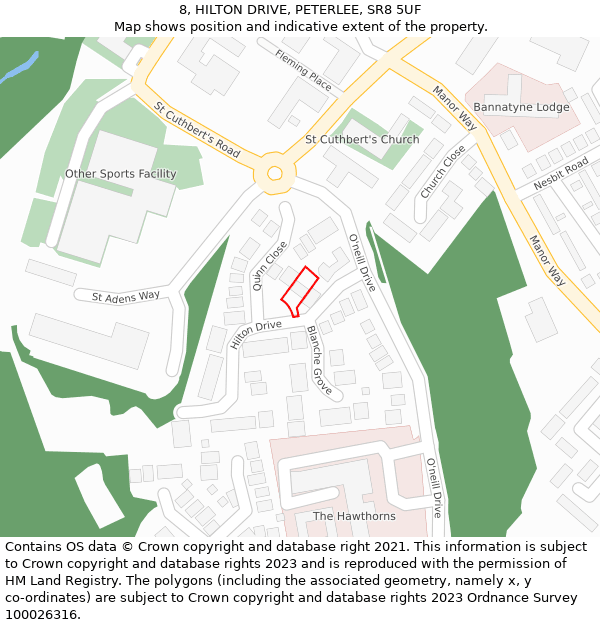 8, HILTON DRIVE, PETERLEE, SR8 5UF: Location map and indicative extent of plot