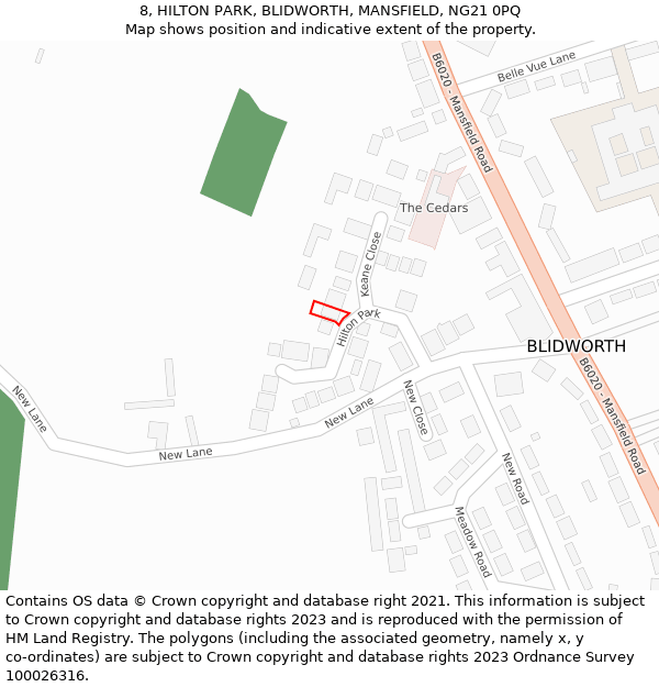 8, HILTON PARK, BLIDWORTH, MANSFIELD, NG21 0PQ: Location map and indicative extent of plot
