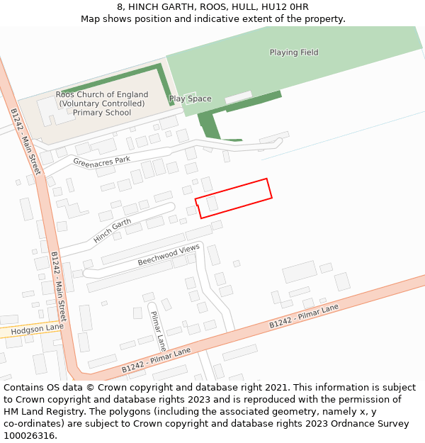 8, HINCH GARTH, ROOS, HULL, HU12 0HR: Location map and indicative extent of plot