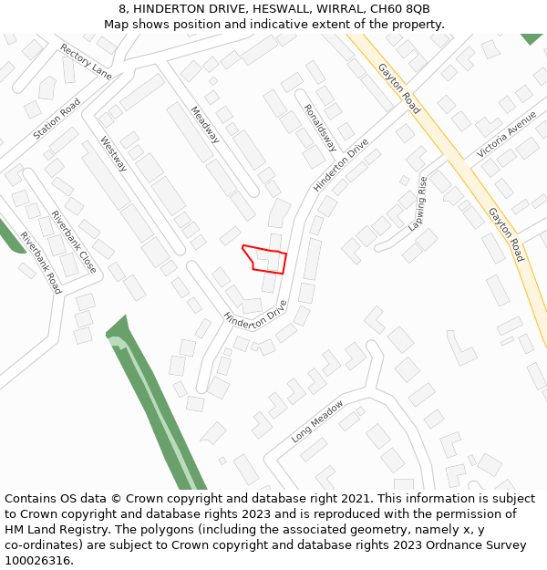 8, HINDERTON DRIVE, HESWALL, WIRRAL, CH60 8QB: Location map and indicative extent of plot