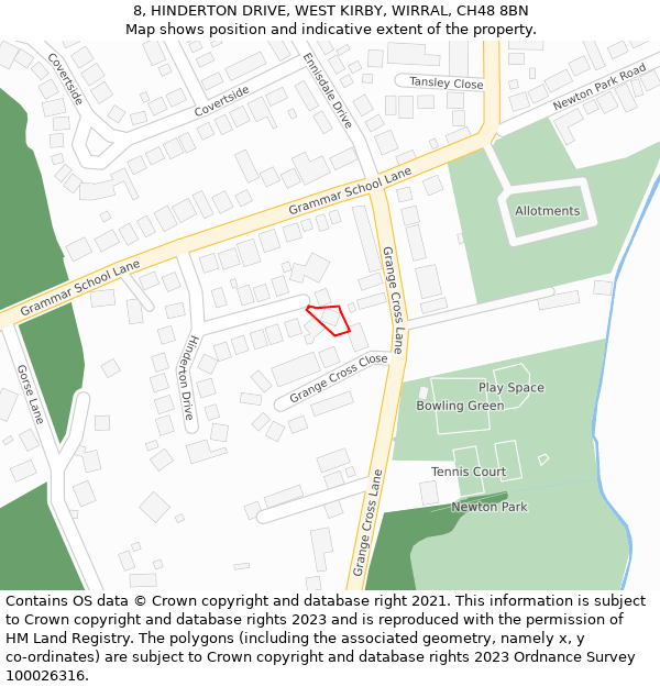 8, HINDERTON DRIVE, WEST KIRBY, WIRRAL, CH48 8BN: Location map and indicative extent of plot