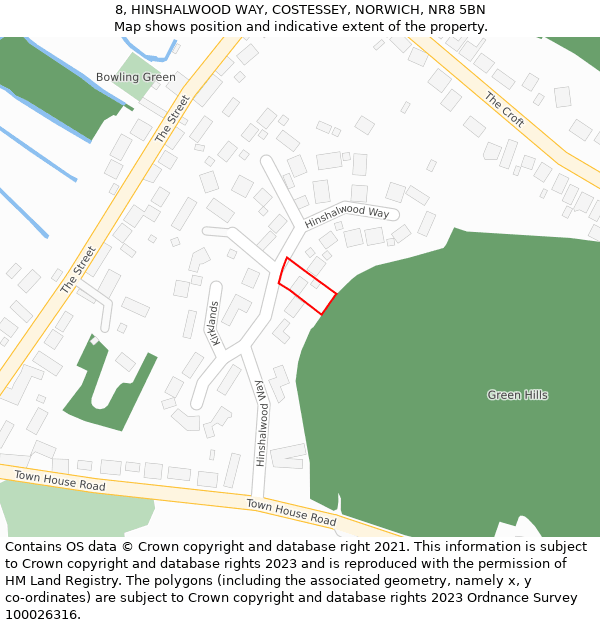 8, HINSHALWOOD WAY, COSTESSEY, NORWICH, NR8 5BN: Location map and indicative extent of plot