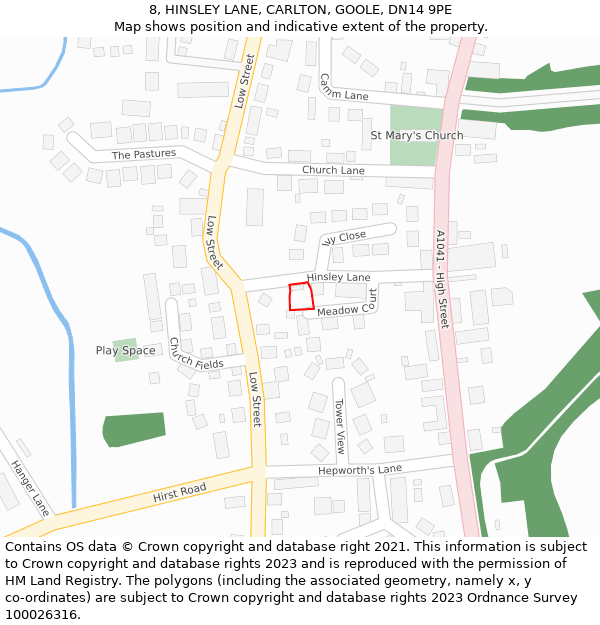 8, HINSLEY LANE, CARLTON, GOOLE, DN14 9PE: Location map and indicative extent of plot