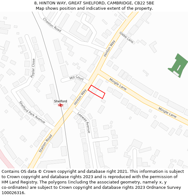 8, HINTON WAY, GREAT SHELFORD, CAMBRIDGE, CB22 5BE: Location map and indicative extent of plot