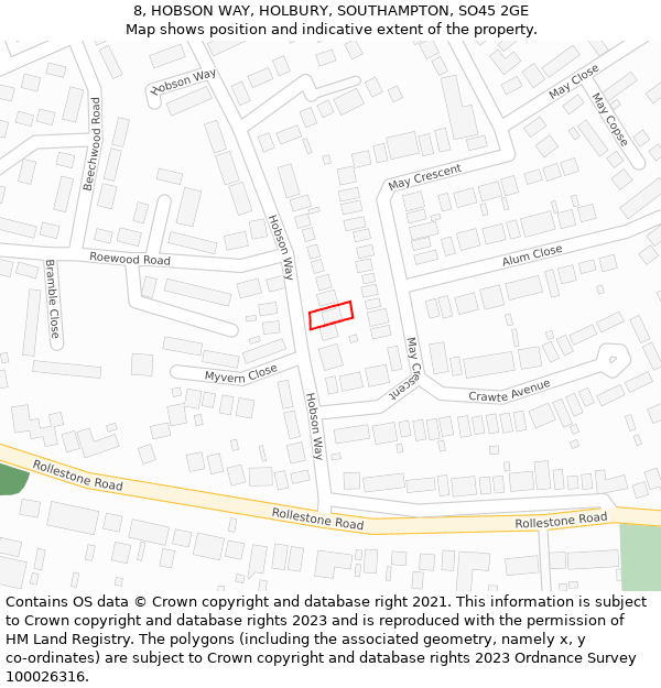 8, HOBSON WAY, HOLBURY, SOUTHAMPTON, SO45 2GE: Location map and indicative extent of plot