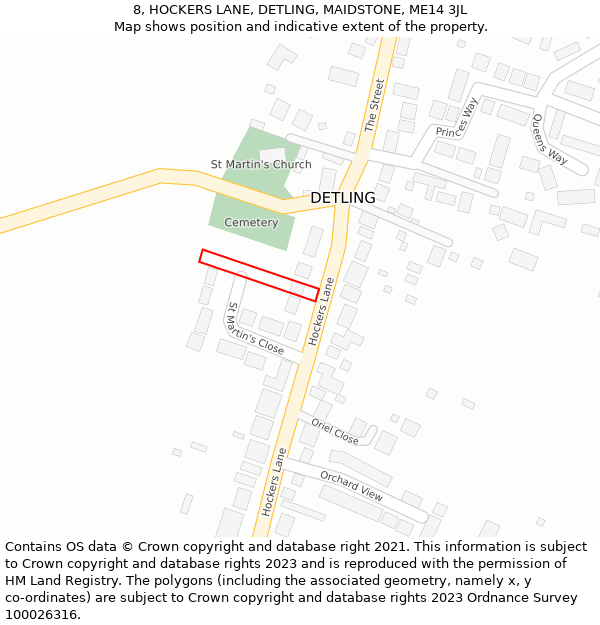 8, HOCKERS LANE, DETLING, MAIDSTONE, ME14 3JL: Location map and indicative extent of plot