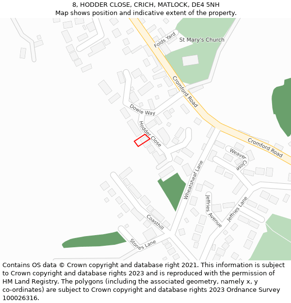 8, HODDER CLOSE, CRICH, MATLOCK, DE4 5NH: Location map and indicative extent of plot