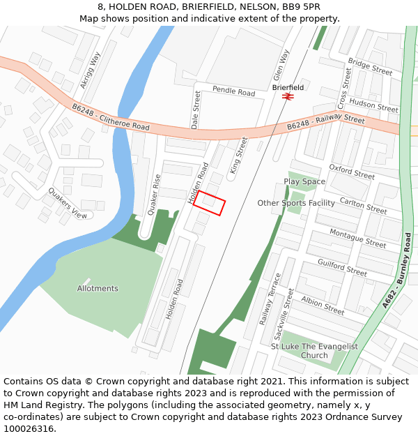 8, HOLDEN ROAD, BRIERFIELD, NELSON, BB9 5PR: Location map and indicative extent of plot