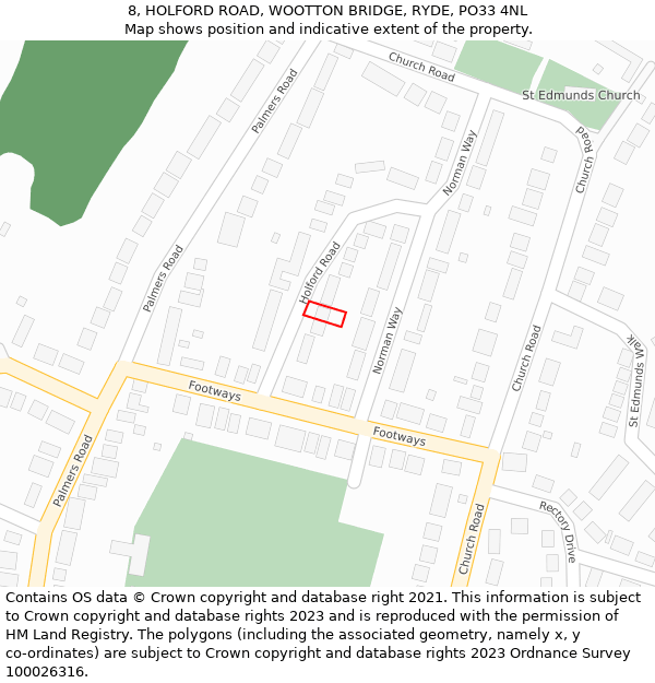 8, HOLFORD ROAD, WOOTTON BRIDGE, RYDE, PO33 4NL: Location map and indicative extent of plot