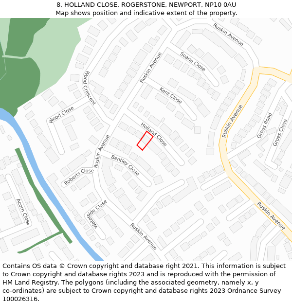 8, HOLLAND CLOSE, ROGERSTONE, NEWPORT, NP10 0AU: Location map and indicative extent of plot