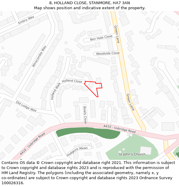 8, HOLLAND CLOSE, STANMORE, HA7 3AN: Location map and indicative extent of plot