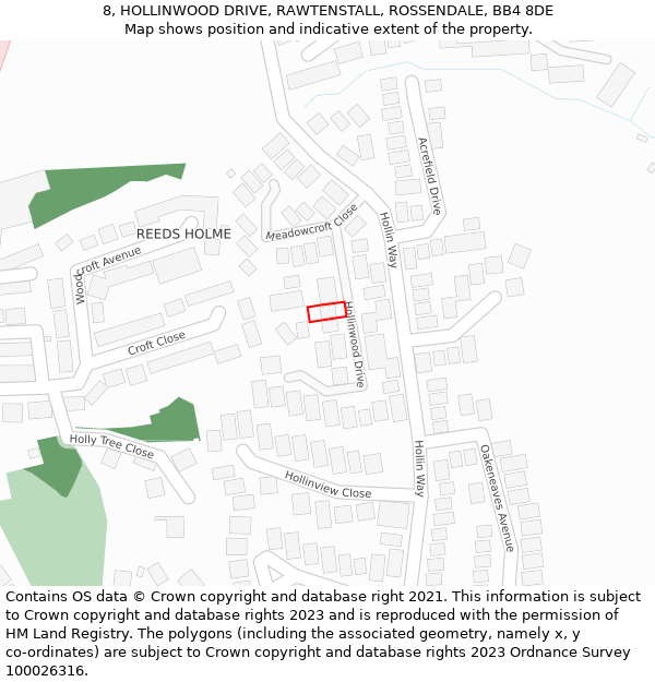 8, HOLLINWOOD DRIVE, RAWTENSTALL, ROSSENDALE, BB4 8DE: Location map and indicative extent of plot
