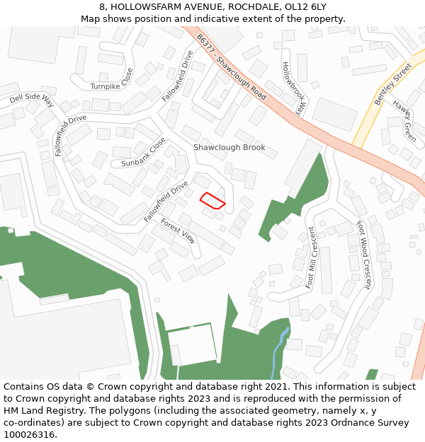 8, HOLLOWSFARM AVENUE, ROCHDALE, OL12 6LY: Location map and indicative extent of plot