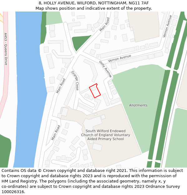 8, HOLLY AVENUE, WILFORD, NOTTINGHAM, NG11 7AF: Location map and indicative extent of plot