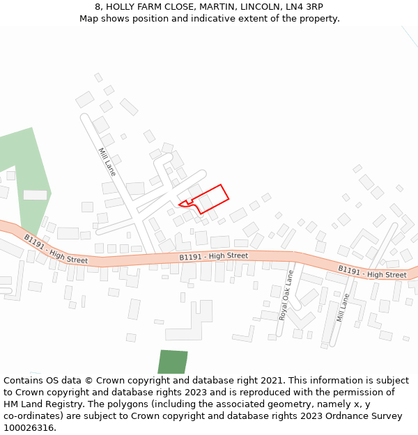 8, HOLLY FARM CLOSE, MARTIN, LINCOLN, LN4 3RP: Location map and indicative extent of plot