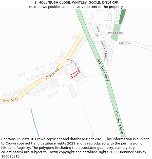 8, HOLLYBUSH CLOSE, WHITLEY, GOOLE, DN14 0FF: Location map and indicative extent of plot