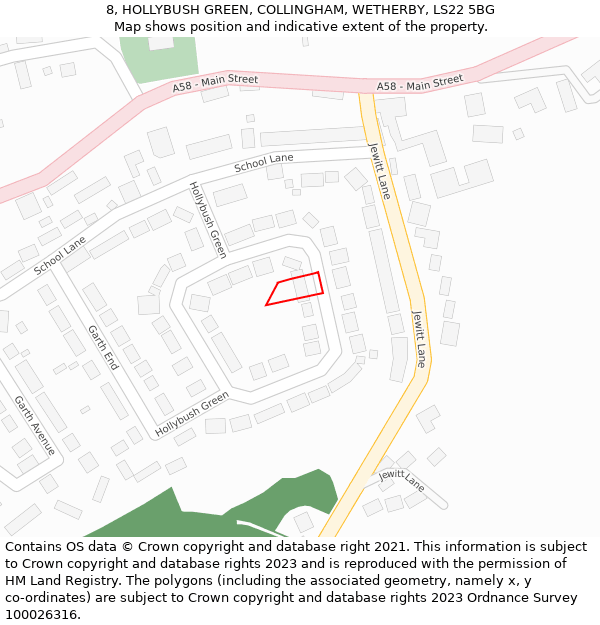 8, HOLLYBUSH GREEN, COLLINGHAM, WETHERBY, LS22 5BG: Location map and indicative extent of plot