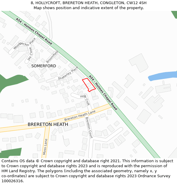 8, HOLLYCROFT, BRERETON HEATH, CONGLETON, CW12 4SH: Location map and indicative extent of plot