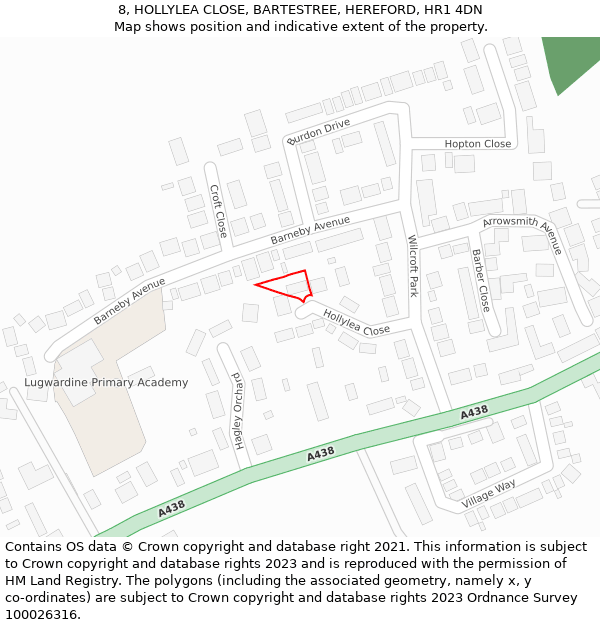 8, HOLLYLEA CLOSE, BARTESTREE, HEREFORD, HR1 4DN: Location map and indicative extent of plot