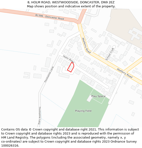 8, HOLM ROAD, WESTWOODSIDE, DONCASTER, DN9 2EZ: Location map and indicative extent of plot