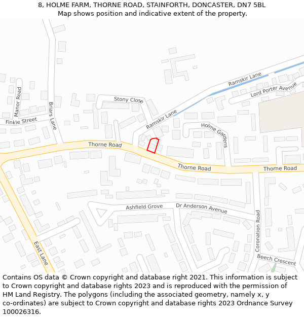 8, HOLME FARM, THORNE ROAD, STAINFORTH, DONCASTER, DN7 5BL: Location map and indicative extent of plot