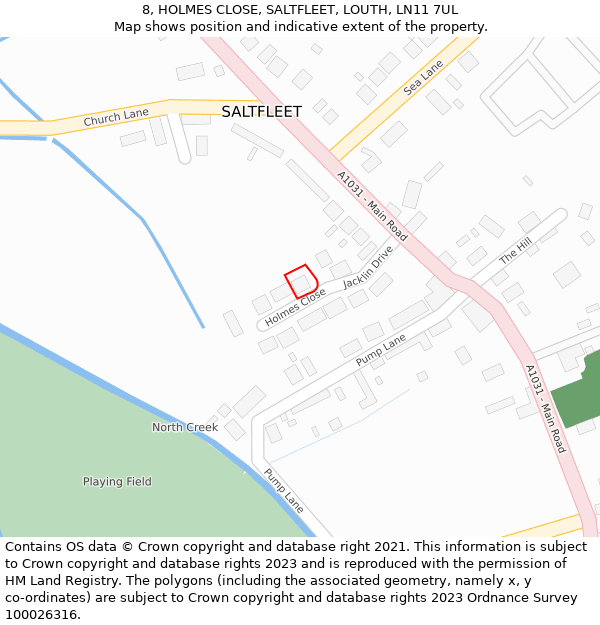 8, HOLMES CLOSE, SALTFLEET, LOUTH, LN11 7UL: Location map and indicative extent of plot