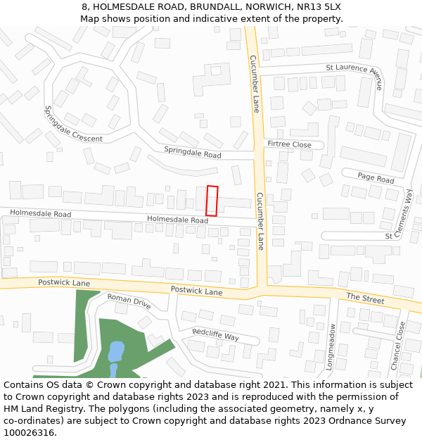 8, HOLMESDALE ROAD, BRUNDALL, NORWICH, NR13 5LX: Location map and indicative extent of plot