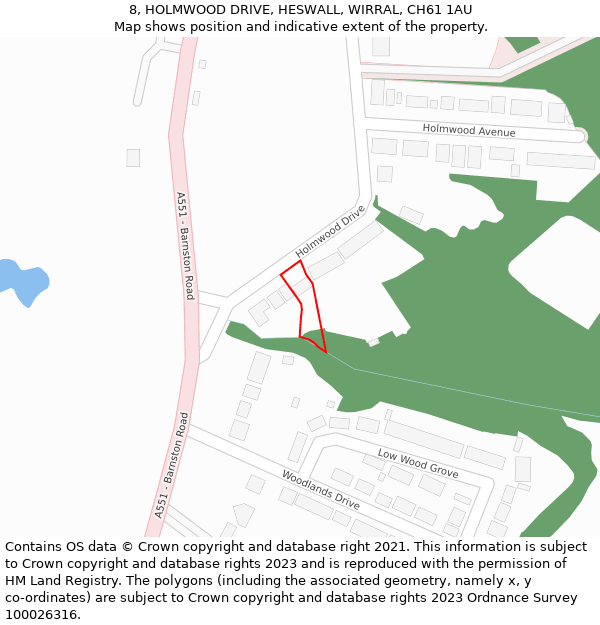 8, HOLMWOOD DRIVE, HESWALL, WIRRAL, CH61 1AU: Location map and indicative extent of plot