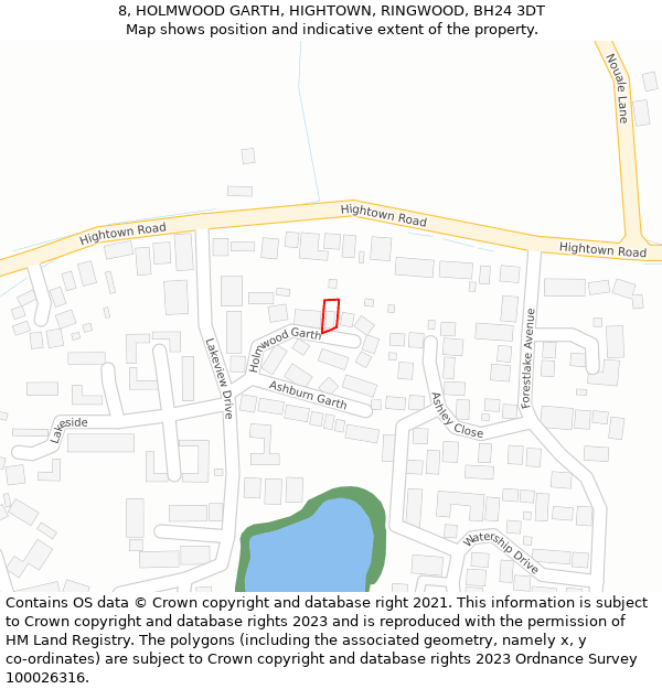 8, HOLMWOOD GARTH, HIGHTOWN, RINGWOOD, BH24 3DT: Location map and indicative extent of plot