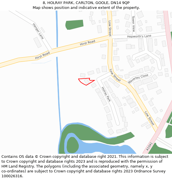 8, HOLRAY PARK, CARLTON, GOOLE, DN14 9QP: Location map and indicative extent of plot