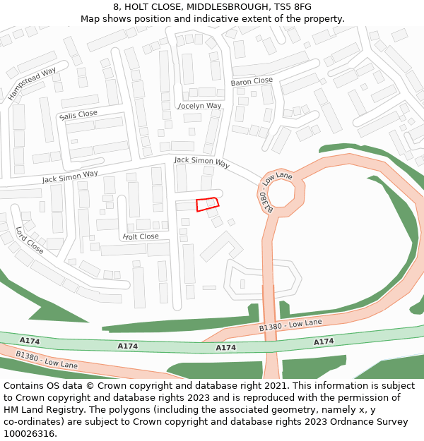 8, HOLT CLOSE, MIDDLESBROUGH, TS5 8FG: Location map and indicative extent of plot