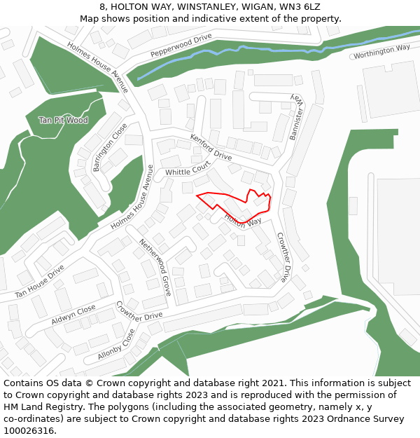 8, HOLTON WAY, WINSTANLEY, WIGAN, WN3 6LZ: Location map and indicative extent of plot