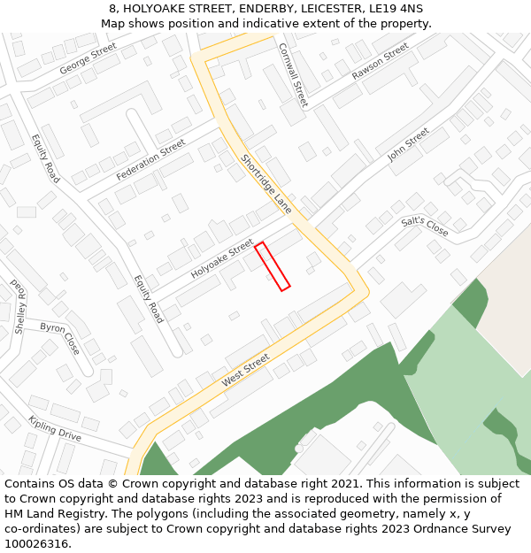 8, HOLYOAKE STREET, ENDERBY, LEICESTER, LE19 4NS: Location map and indicative extent of plot