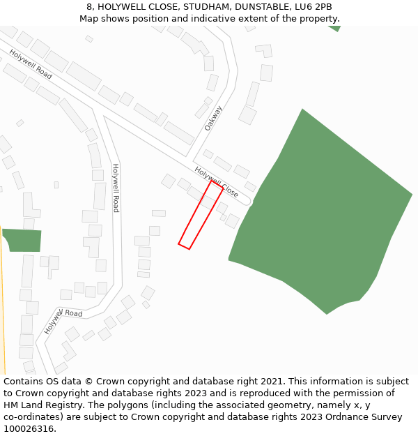 8, HOLYWELL CLOSE, STUDHAM, DUNSTABLE, LU6 2PB: Location map and indicative extent of plot