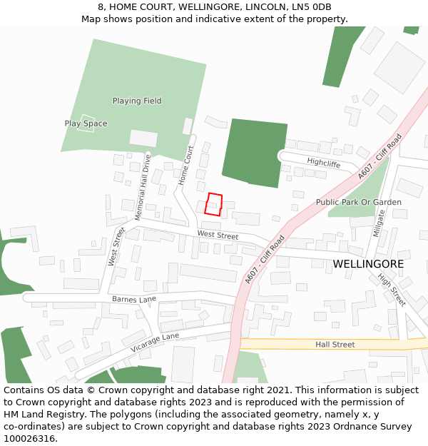 8, HOME COURT, WELLINGORE, LINCOLN, LN5 0DB: Location map and indicative extent of plot