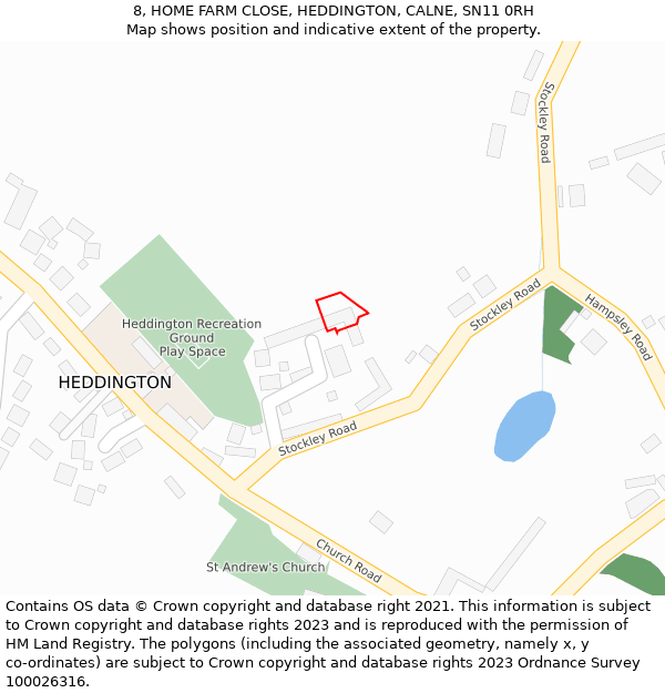 8, HOME FARM CLOSE, HEDDINGTON, CALNE, SN11 0RH: Location map and indicative extent of plot