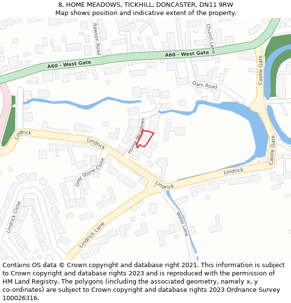 8, HOME MEADOWS, TICKHILL, DONCASTER, DN11 9RW: Location map and indicative extent of plot