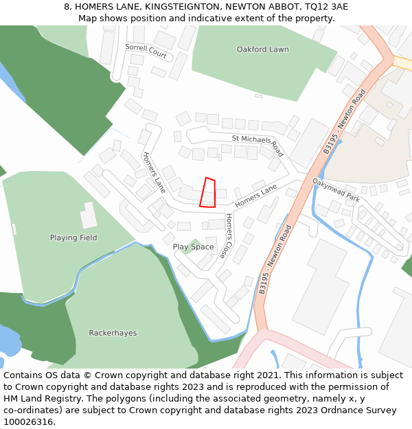 8, HOMERS LANE, KINGSTEIGNTON, NEWTON ABBOT, TQ12 3AE: Location map and indicative extent of plot