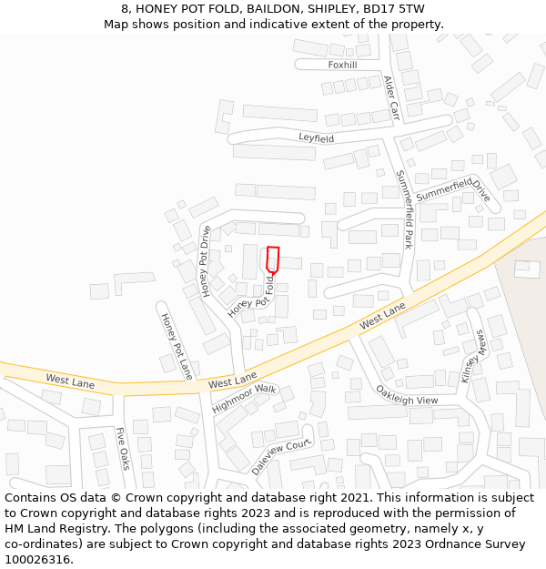 8, HONEY POT FOLD, BAILDON, SHIPLEY, BD17 5TW: Location map and indicative extent of plot